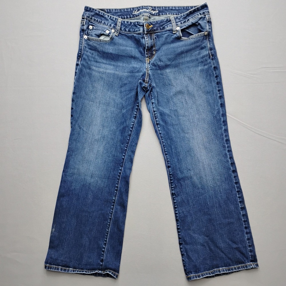 American Eagle Favorite Boyfriend Jeans Blue Denim Size 16 Short Womens